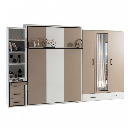 Lit escamotable Pratix | armoire lit escamotable vertical 2 places tiroirs