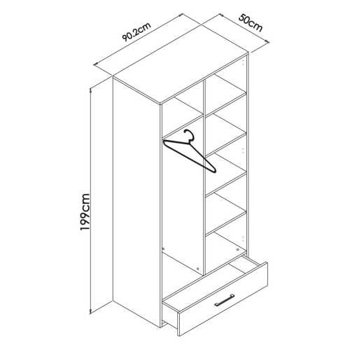 Lit escamotable Pratix | armoire 2 portes avec un tiroir en bas dimestion